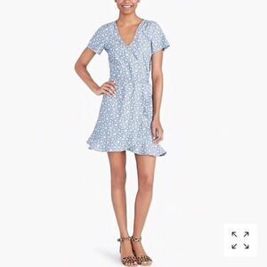 J crew floral chambray ruffle faux wrap dress